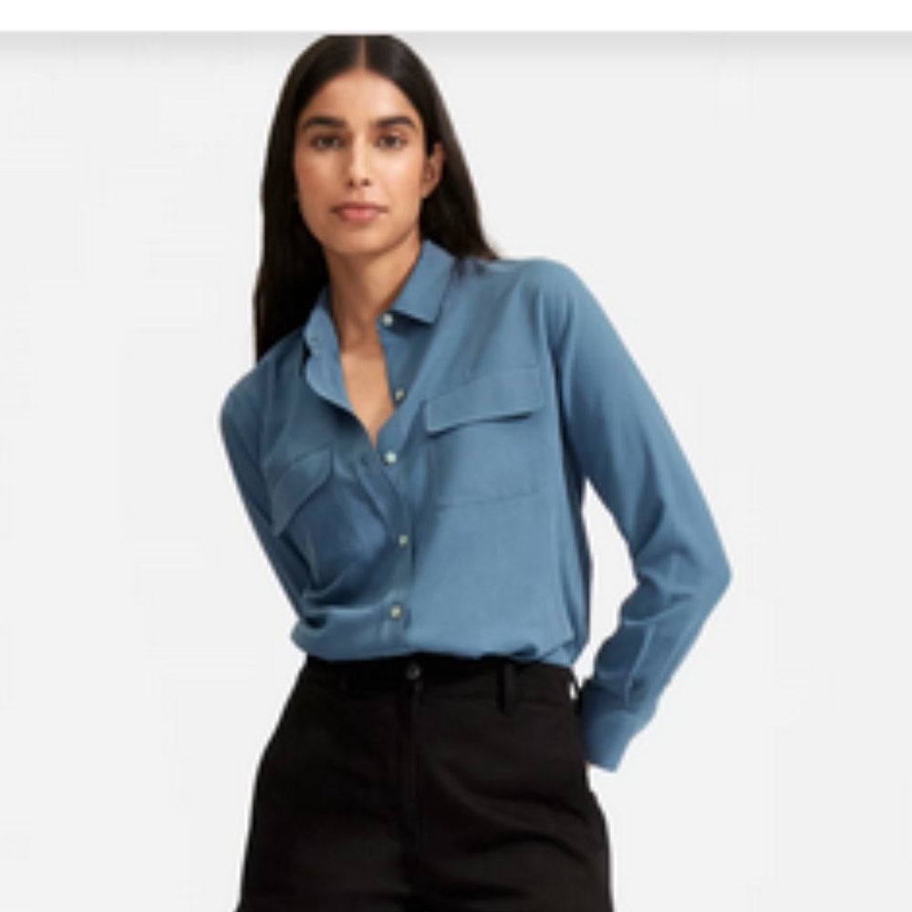 Everlane Washable Silk Relaxed Shirt in Blue Grey